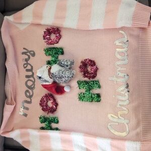 Cat Ugly Christmas Sweater pink with tinsel XL